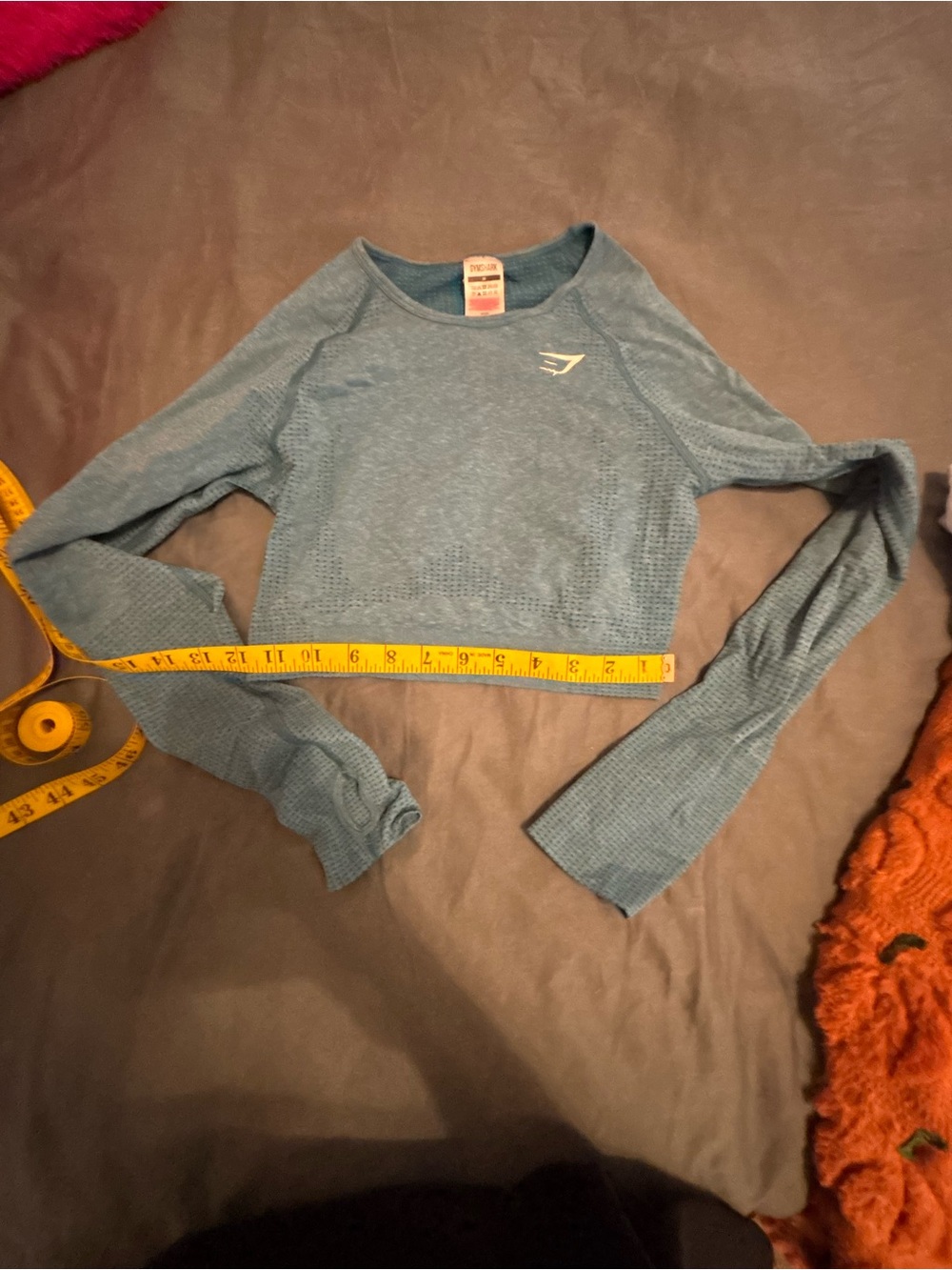 Gym shark blue  Long Sleeve Crop Athletic Top with Logo